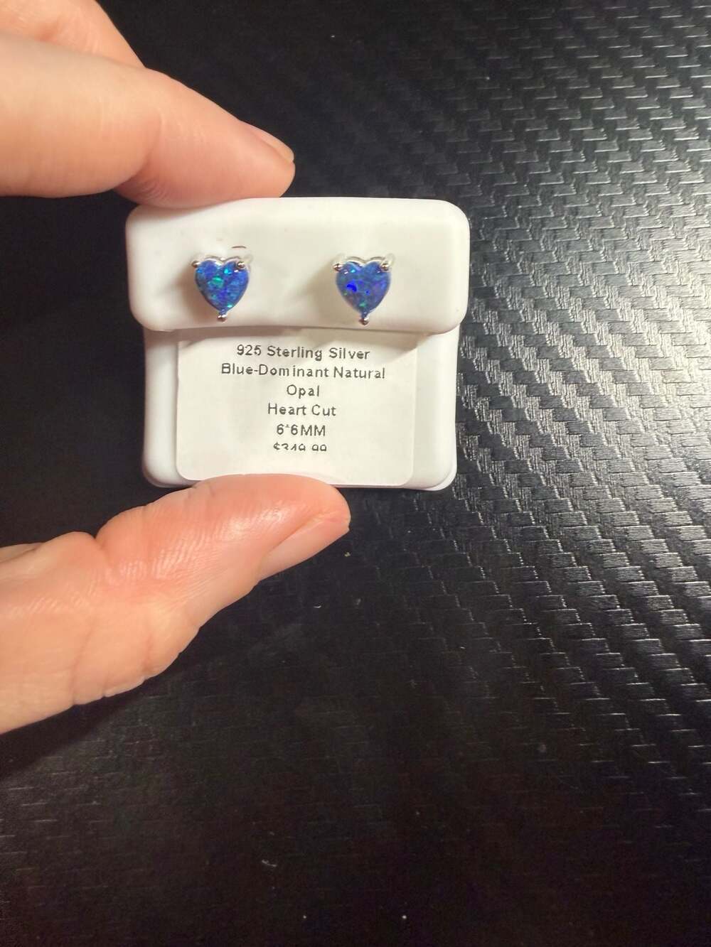 925 Sterling Silver Blue-Dominant Natural Opal Heart Cut Stud Earrings 6x6mm